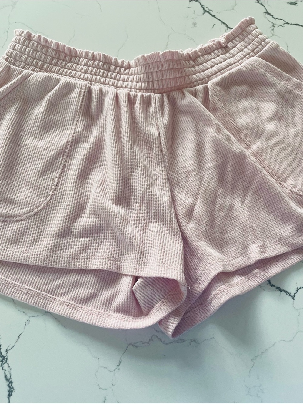 Aeropostale Light Pink Waffle-Knit Elastic Waist Athletic Shorts